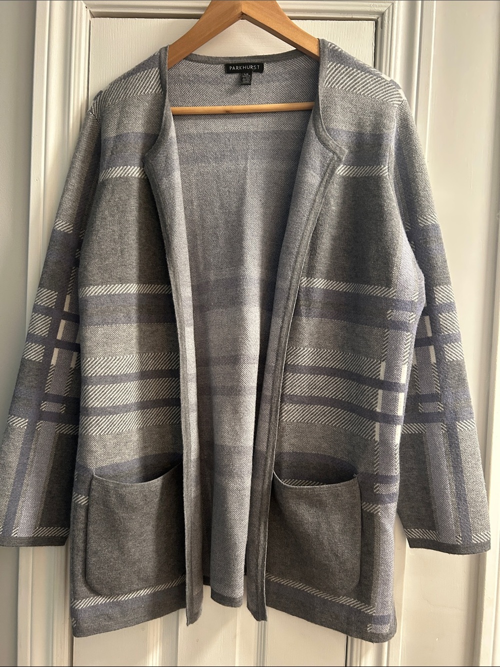 Parkhurst Grey Plaid Open-Front Cardigan